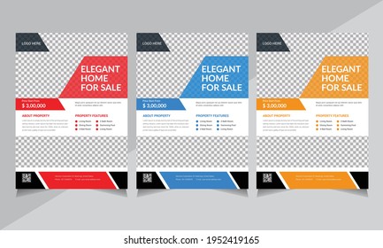 Modern Real Estate Flyer, Business Flyer, real estate company annual report, poster, brochure, red, yellow, blue color, QR Code a4 size