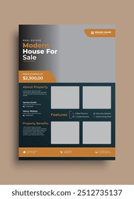 Modern real estate flyer template, Business flyer layout. House selling flyer design