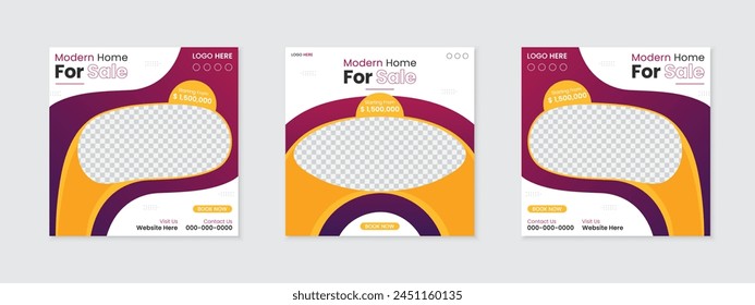 Modern real estate home or house for sale social media post template design, business marketing promotion apartment property square story, web banner ads, new creative easily editable vector layout