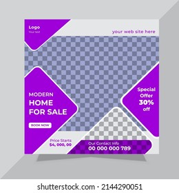 Modern Real Estate Home for sale or social media post template. Housing buy and sell, Editable Post, Property home sale, square editable banner. 