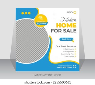 Modern real estate home for sale social media post banner design template