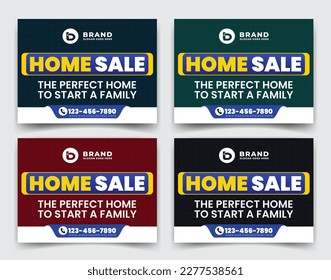 Modern Real Estate Home sale business company ads, yard sign, signage design for outdoor advertising multiple color version vector template