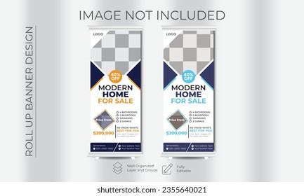  Modern Real Estate Home For Sale Roll-Up Banner Corporate business real estate agency rack card, roll-up banner,  vector layout
Template.