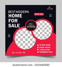 Modern Real Estate Home for sale or social media post template. Housing buy and sell, Editable Post, Property home sale, square editable banner.