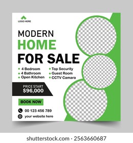 Modern Real Estate Home for sale or social media post template. Housing buy and sell, Editable Post, Property home sale, square editable banner.