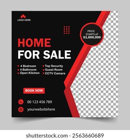 Modern Real Estate Home for sale or social media post template. Housing buy and sell, Editable Post, Property home sale, square editable banner.