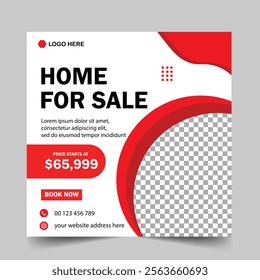 Modern Real Estate Home for sale or social media post template. Housing buy and sell, Editable Post, Property home sale, square editable banner.