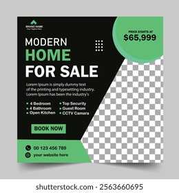 Modern Real Estate Home for sale or social media post template. Housing buy and sell, Editable Post, Property home sale, square editable banner.