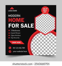 Modern Real Estate Home for sale or social media post template. Housing buy and sell, Editable Post, Property home sale, square editable banner.