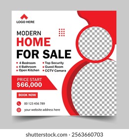 Modern Real Estate Home for sale or social media post template. Housing buy and sell, Editable Post, Property home sale, square editable banner.