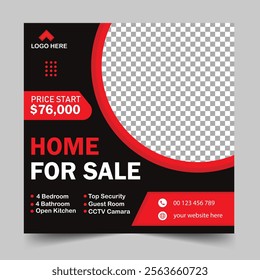 Modern Real Estate Home for sale or social media post template. Housing buy and sell, Editable Post, Property home sale, square editable banner.