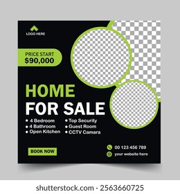 Modern Real Estate Home for sale or social media post template. Housing buy and sell, Editable Post, Property home sale, square editable banner.