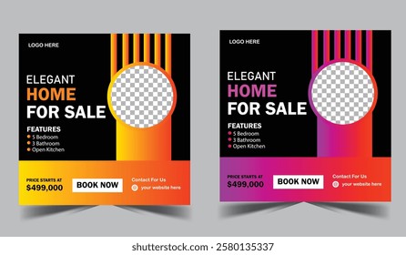 Modern real estate home for sale social media post banner design