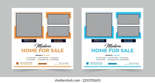 Modern Real estate house sale and home rent advertising square Social media post and corporate promotion ads discount web banner vector template design.