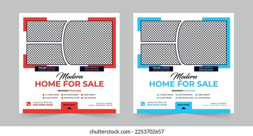 Modern Real estate house sale and home rent advertising square Social media post and corporate promotion ads discount web banner vector template design.