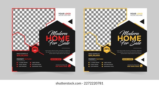 Modern real estate house sale and home rent advertising square Social media post and promotion ads discount banner vector template design.