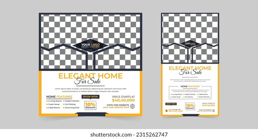 Modern real estate house sale and home rent for advertising square Social media post and Instagram Stories post set promotion ads discount banner vector template design.