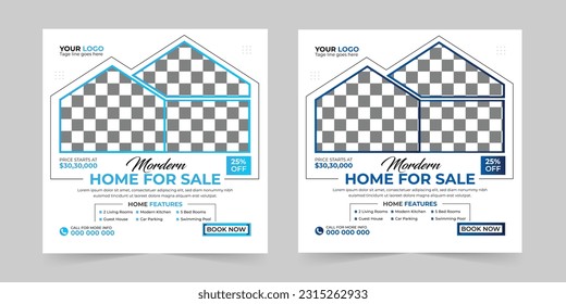 Modern real estate house sale and home rent advertising square Social media post and promotion ads discount banner vector template design.