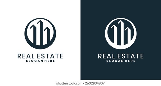 Modern real estate logo with building silhouette