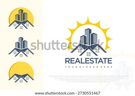 Modern Real Estate Logo with Building and Sun . vector illustration