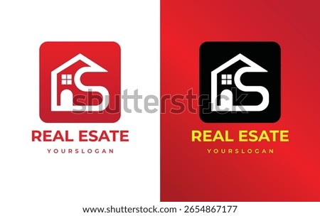Modern real estate logo combining a house icon with the letter "S"