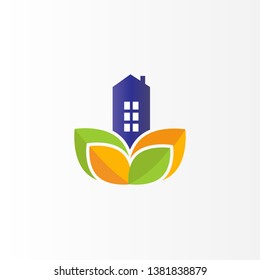 Modern Real Estate logo design. Flat logo with leaf