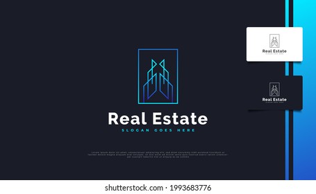 Modern Real Estate Logo Design in Blue Gradient with Line Style. Construction, Architecture or Building Logo Design Template