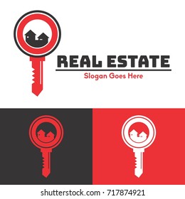 Modern Real Estate Logo Design Concept with House isolated on Key Hole
