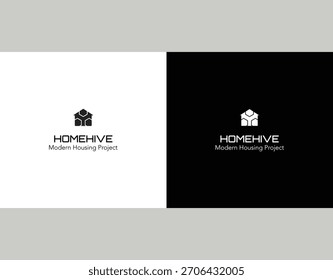 Logotipo inmobiliario moderno con Formas hexagonales dentro de un ícono de casa limpia. Ideal para marcas de propiedades, empresas de construcción, proyectos de vivienda, firmas de arquitectura y desarrolladores inmobiliarios.