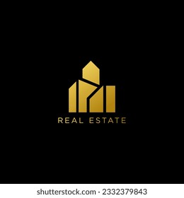 modern real estate logo with gold color, vector illustration