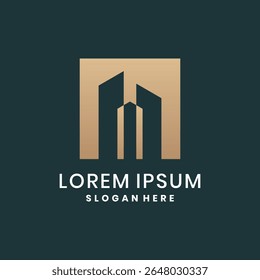 Modern real estate logo with square gold gradient building