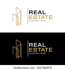 Modern Real Estate Logo Template with Line art of Building