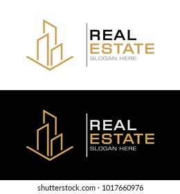 Modern Real Estate Logo Template with Line art of Building