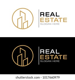 Modern Real Estate Logo Template with Line art of Building