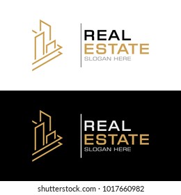 Modern Real Estate Logo Template with Line art of Building