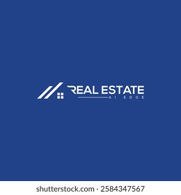 Modern Real Estate minimalist Logo design with blue background.