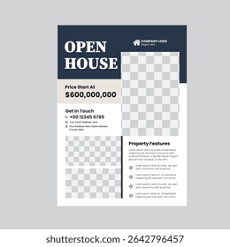 Modern Real Estate Open House Flyer Template with Yellow House Image and Interior Photos