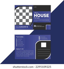 Modern Real Estate Post Card For House Sell. Professional Print Ready Real Estate Invitation Card Template With Black Background. EDDM Card Layout. Marketing, Property, Business, Promotion, eps. 