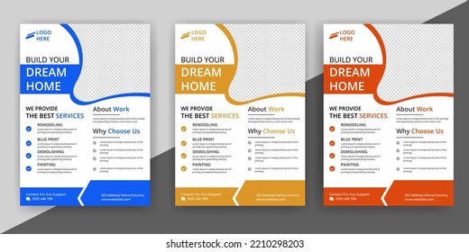 Modern Real Estate Property Flyer with color variation, A4 with Bleed, Print Ready, EPS formet, Editable.