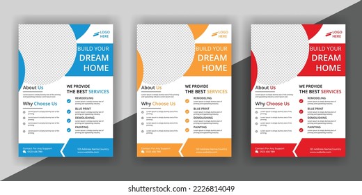 Modern Real Estate Property Flyer with color variation, A4 with Bleed, Print Ready, EPS format, Editable.
