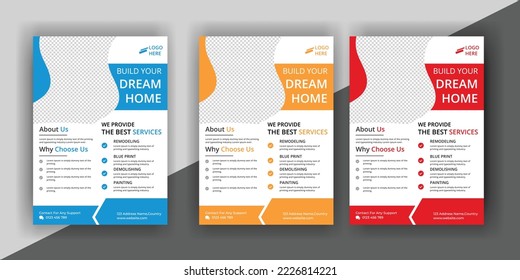 Modern Real Estate Property Flyer with color variation, A4 with Bleed, Print Ready, EPS format, Editable.