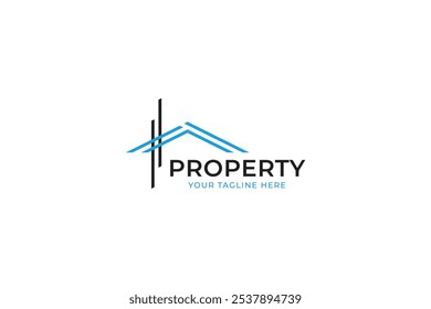 Modern Real Estate and Property Logo Minimalist House Roof Icon in Blue