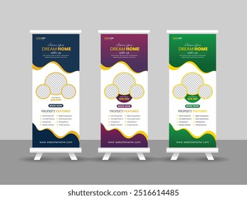 modern real estate roll up banner design template | Corporate property real estate roll up banner design or pull up banner