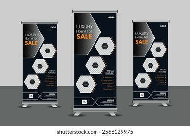 Modern real estate Roll-up banner design. Nice color combination with geometric shape. Vector file sleek and creative design.