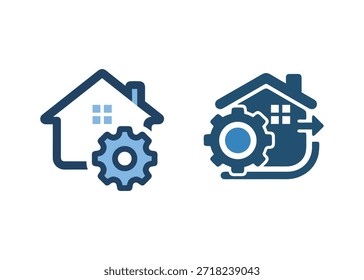 Iconos vectoriales de servicios inmobiliarios modernos con símbolos de casa y equipo para soluciones de administración de propiedades.