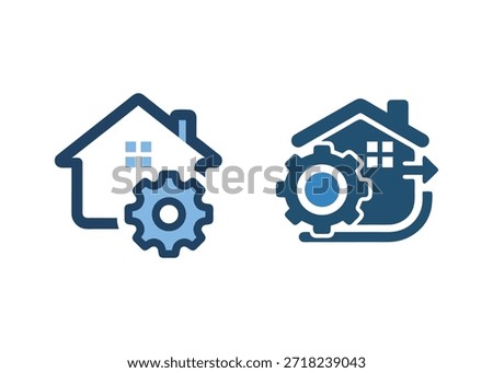 Modern real estate service vector icons featuring house and gear symbols for property management solutions.