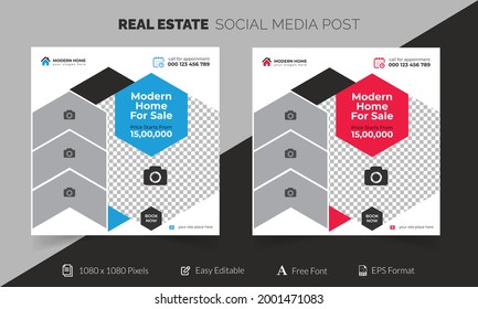 Modern Real estate Social Media Post Bundle 2 in 1. Easy Editable, customizable.