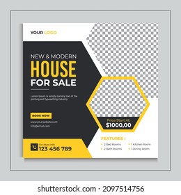 Modern real estate social media banner post. real estate square flyer template