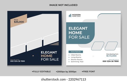 Modern Real Estate Social Media Post Template, Editable Post Template Social Media Banners.
