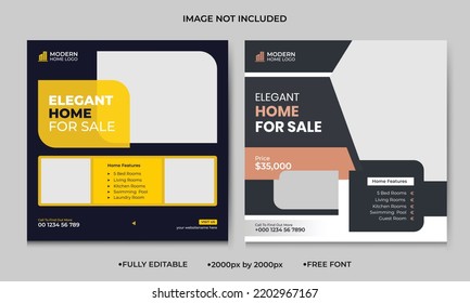 Modern Real Estate Social Media Post Template, Editable Post Template Social Media Banners

